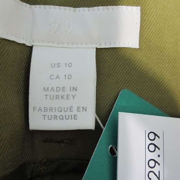 H&M Paper Bag Pants Womens Size 10 Green High Rise Waist Belt Pleated Front NWT - Picture 7 of 12